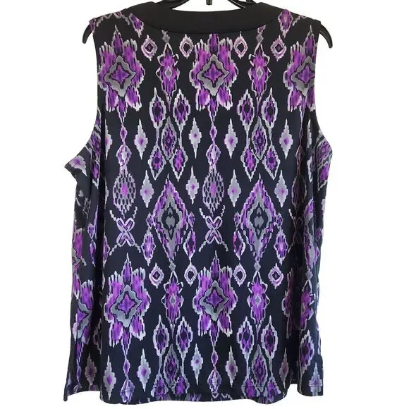 Dressbarn Women's Size 14/16 Purple Black Polyester Geometric Sleeveless Top - Picture 6 of 7